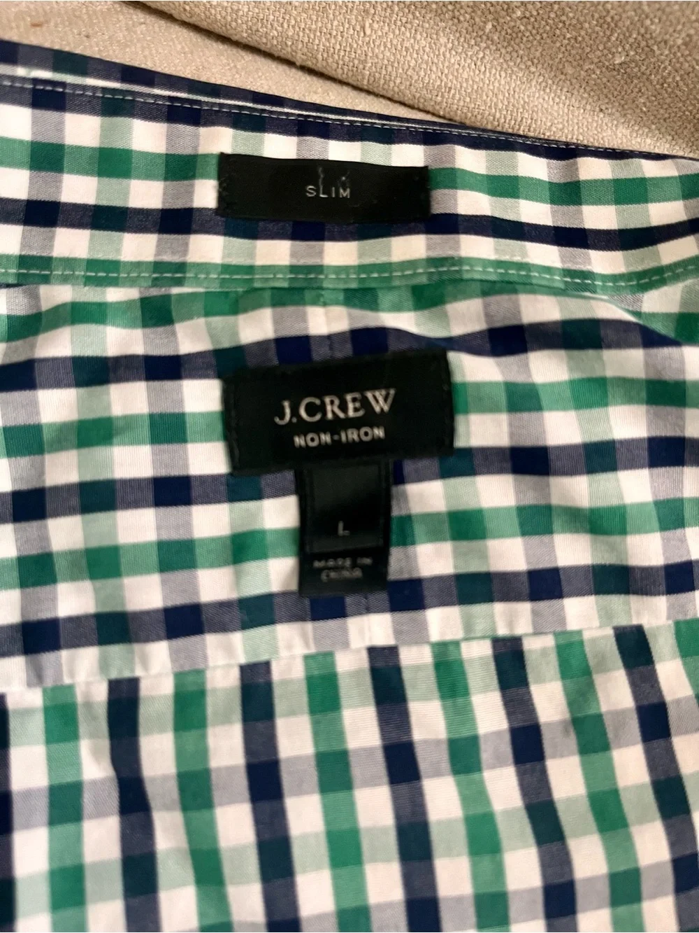 Men's Green Check Long-Sleeve Button-Down Shirt - Large - Slim Fit